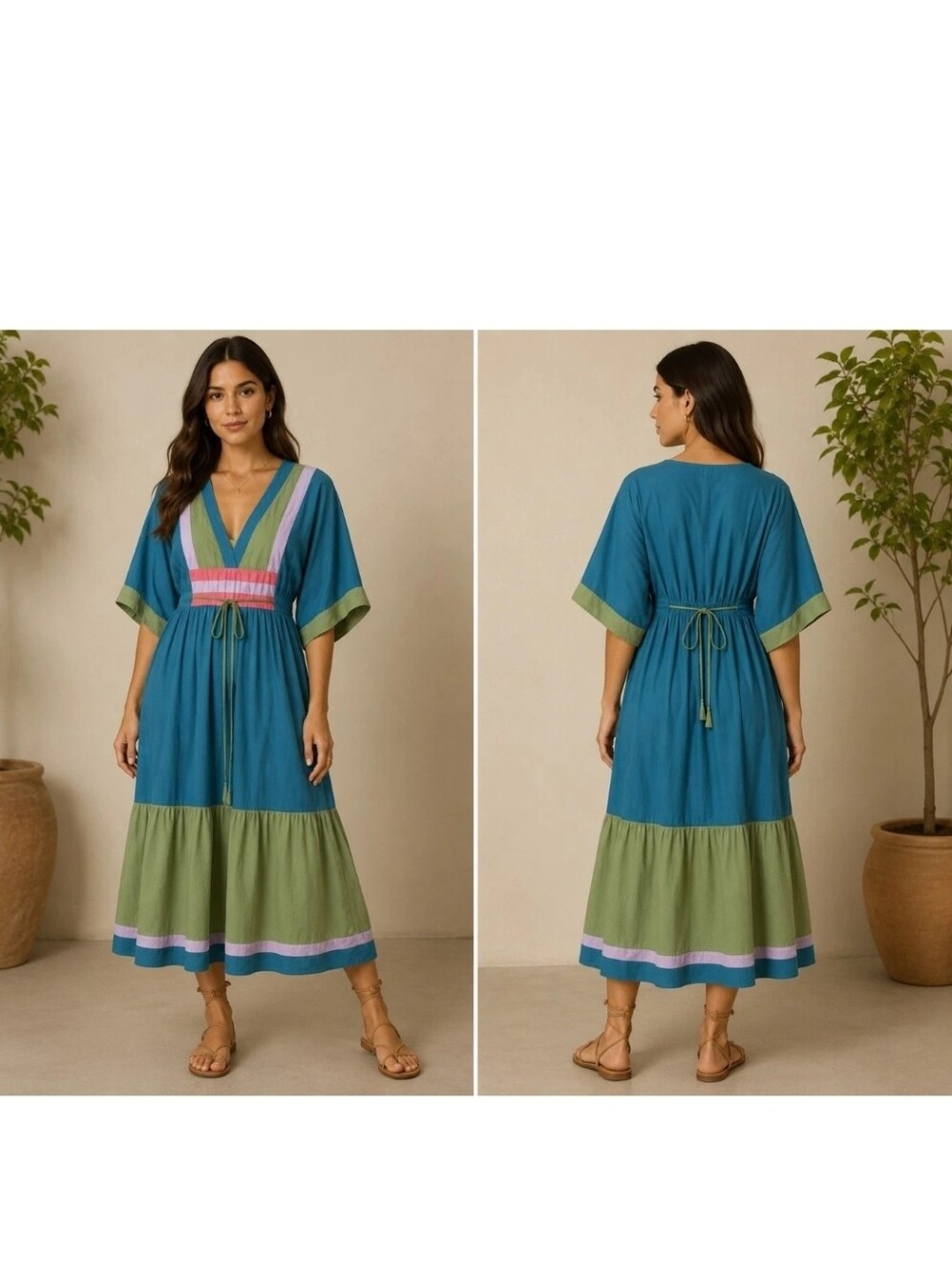 Corey Lynn Calter Light Green and Blue Dress with Gold Logo Tag #(C8)